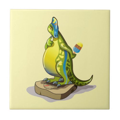 Lambeosaurus Standing On A Weight Scale Ceramic Tile