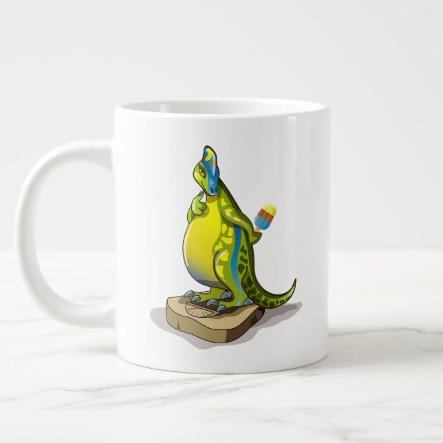 Lambeosaurus Standing On A Weight Scale. Giant Coffee Mug (Left)