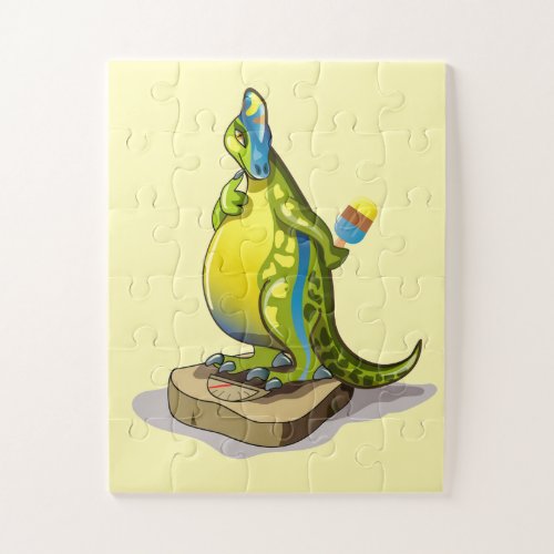 Lambeosaurus Standing On A Weight Scale Jigsaw Puzzle