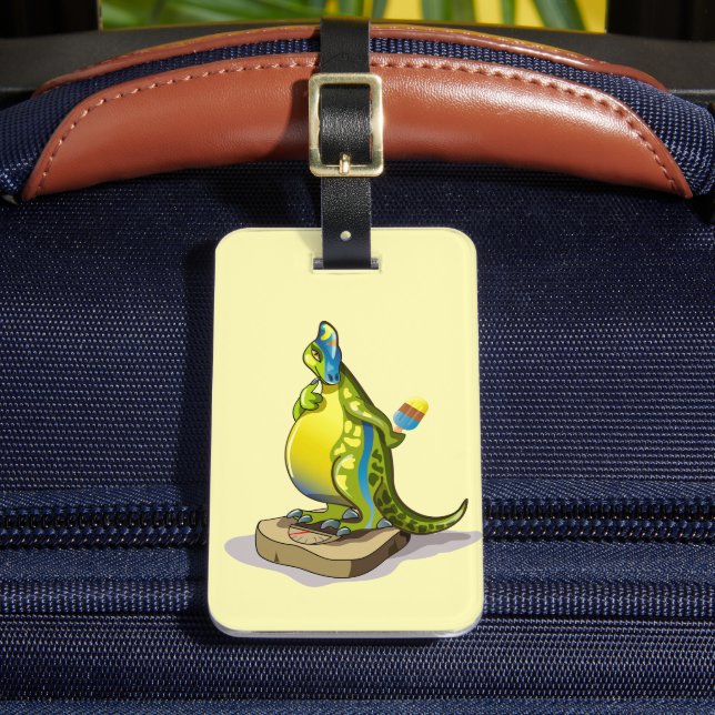 Lambeosaurus Standing On A Weight Scale. Luggage Tag (Front Insitu 2)