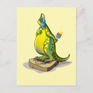 Lambeosaurus Standing On A Weight Scale. Postcard