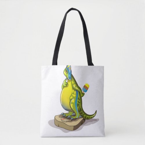 Lambeosaurus Standing On A Weight Scale Tote Bag