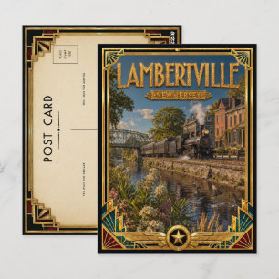 Lambertville New Jersey Vintage Art Deco Golden Ag Postcard