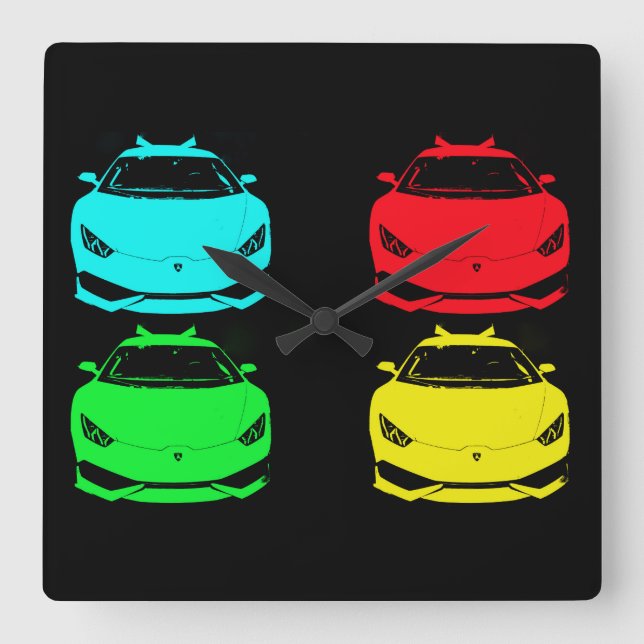 ~Lambo Pop Art~ WALLCLOCK, CUSTOMIZE IT! Square Wall Clock (Front)