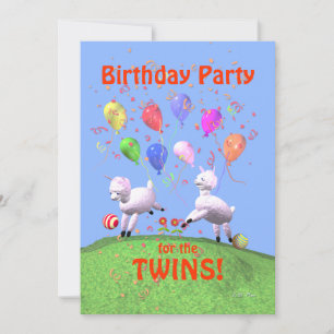 Lambs Birthday Party for Twins Invitation