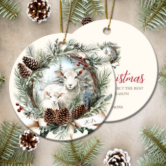 Lambs farm animals rustic Christmas wreath