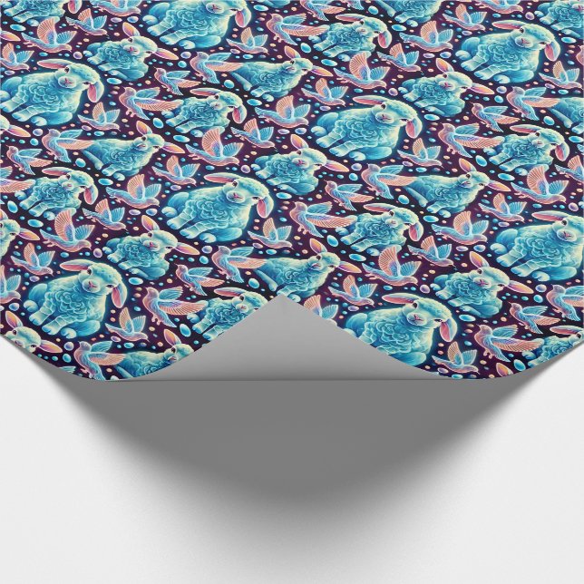 LAMBS ~ Pattern BLUE Shades ~  Wrapping Paper (Corner)