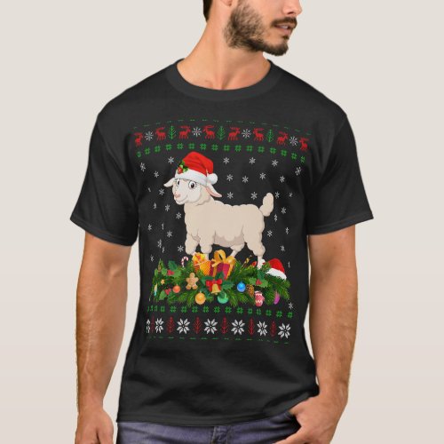 Lambs Sheep Animal Lover Xmas Santa Hat Ugly Lambs T_Shirt