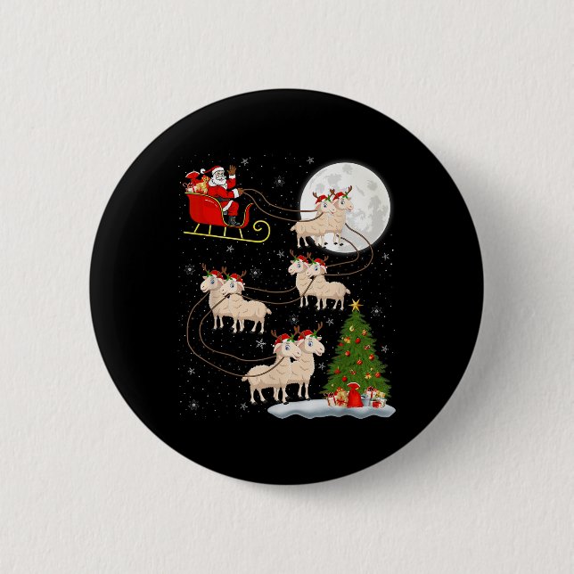 Lambs Sheep Santa Sleigh Flying Funny Magical Chri Button (Front)