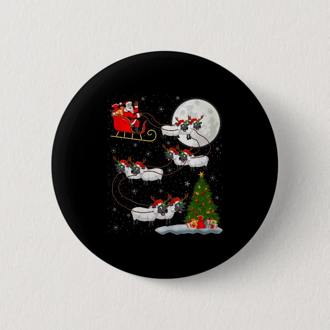 Lambs Sheep Santa Sleigh Flying Funny Magical Chri Button (Front)
