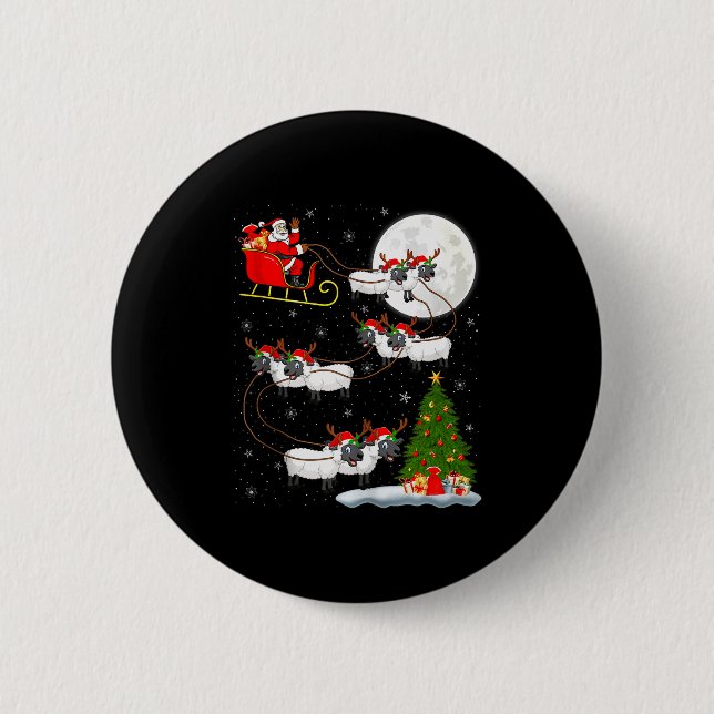 Lambs Sheep Santa Sleigh Flying Funny Magical Chri Button (Front)