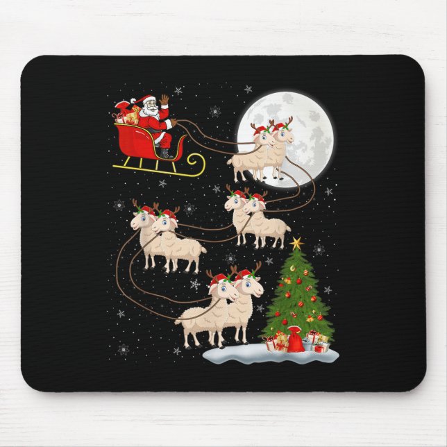 Lambs Sheep Santa Sleigh Flying Funny Magical Chri Mouse Pad (Front)