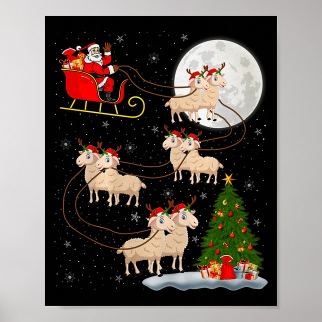 Lambs Sheep Santa Sleigh Flying Funny Magical Chri Poster (Front)