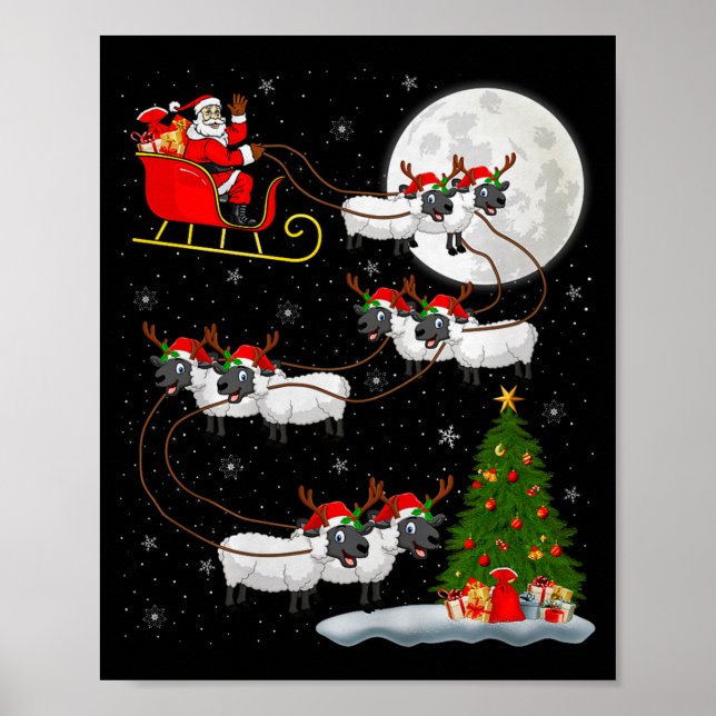 Lambs Sheep Santa Sleigh Flying Funny Magical Chri Poster (Front)