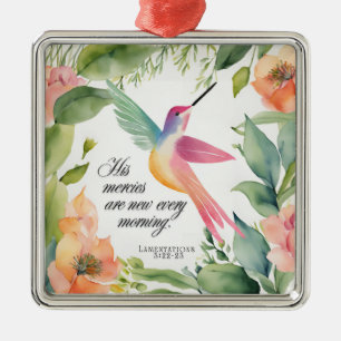 Lamentations 3:22-23 Hummingbird Christian  Metal Ornament