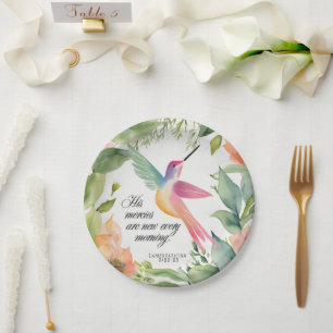 Lamentations 3:22-23 Hummingbird Christian Paper Plates