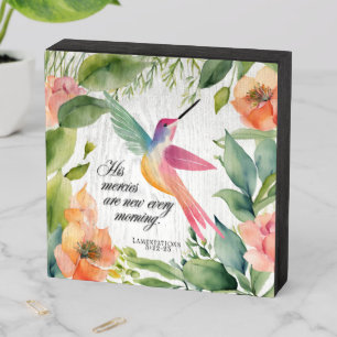 Lamentations 3:22-23 Hummingbird Christian  Wooden Box Sign