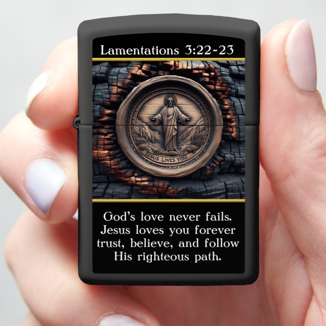 Lamentations 3:22-23 Reveals a Message of Love Zippo Lighter (In Hand)