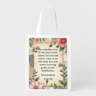 Lamentations 3:22–23 Vintage Floral Design  Grocery Bag