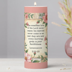 Lamentations 3:22–23 Vintage Floral Design  Pillar Candle