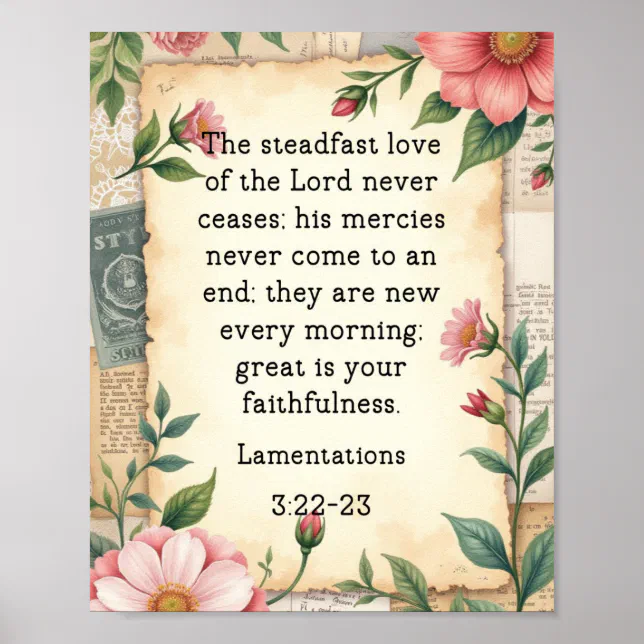 Lamentations 3:22–23 Vintage Floral Design Poster | Zazzle