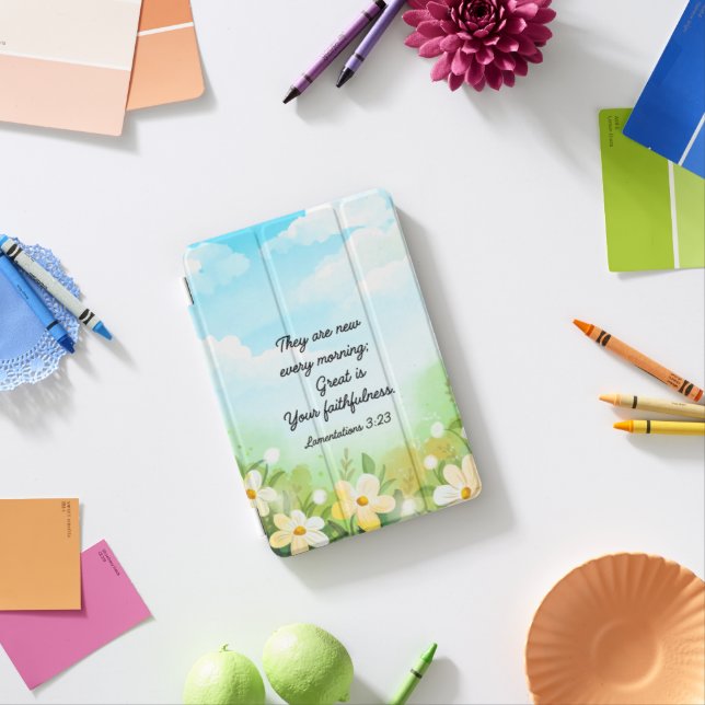 Lamentations 3:23 Yellow Spring Christian iPad Mini Cover (In Situ)
