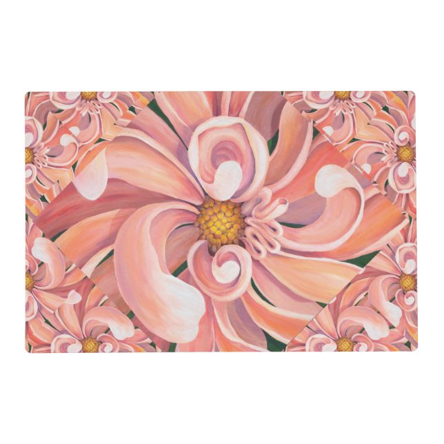 Laminated 2-sided Place mat - Peach Dahlia (Front)