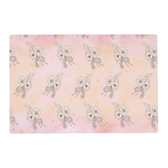 Laminated Kitchen Placement Pink with Flowers Placemat (Front)
