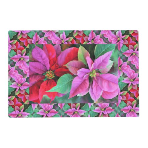 Laminated Placemat Pink  Red Poinsettias