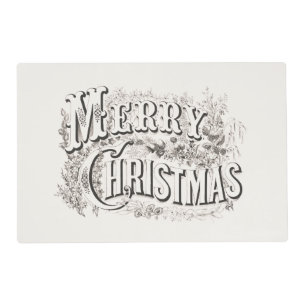 LAMINATED PLACEMAT : VINTAGE "MERRY CHRISTMAS"