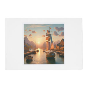Laminated Placemat with cool River Sunset sailboat