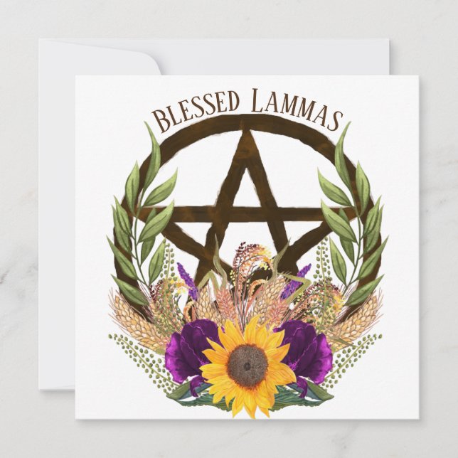 Lammas Harvest Floral Pentacle Holiday Card (Front)