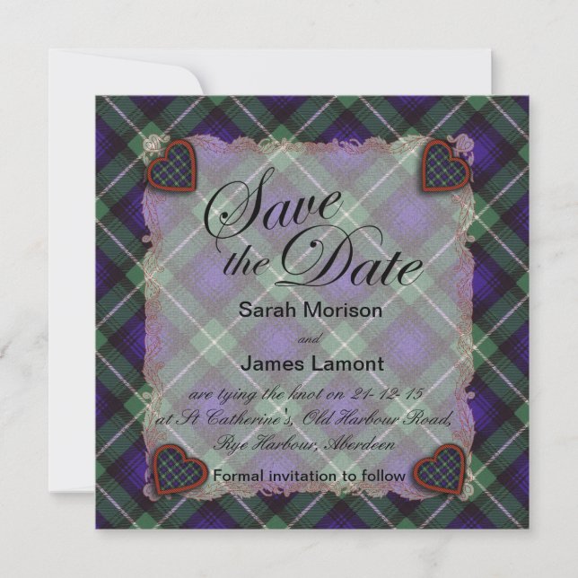 Lamont Scottish clan tartan - Plaid Save The Date (Front)