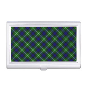 Lamont tartan blue green plaid business card holder