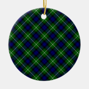 Lamont tartan blue green plaid ceramic ornament