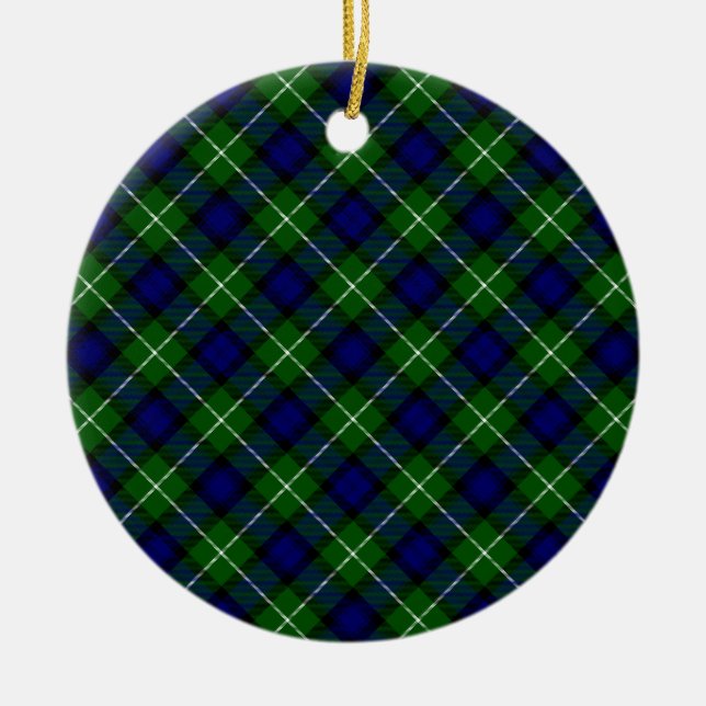 Lamont tartan blue green plaid ceramic ornament (Front)