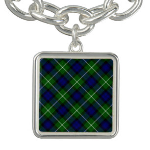 Lamont tartan blue green plaid charm bracelet