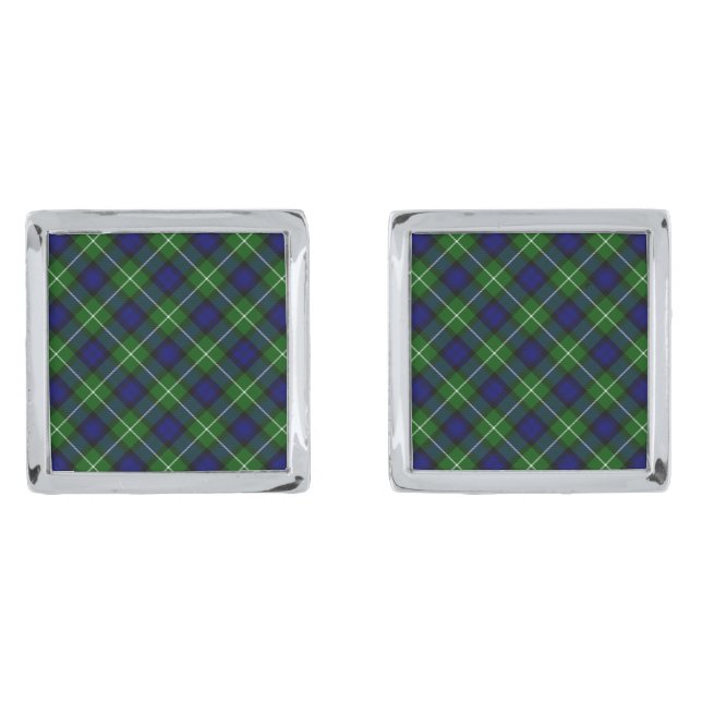 Lamont tartan blue green plaid cufflinks (Front)