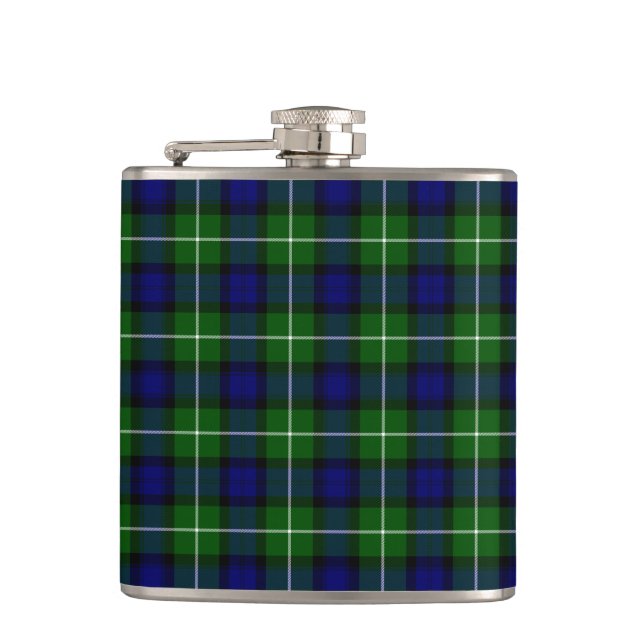 Lamont tartan blue green plaid flask (Front)
