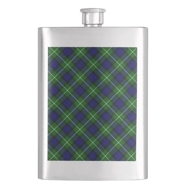 Lamont tartan blue green plaid hip flask (Front)