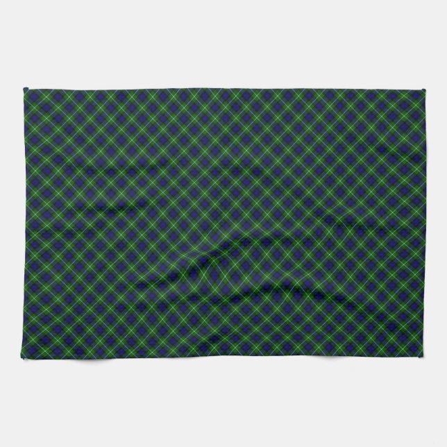 Lamont tartan blue green plaid kitchen towel (Horizontal)