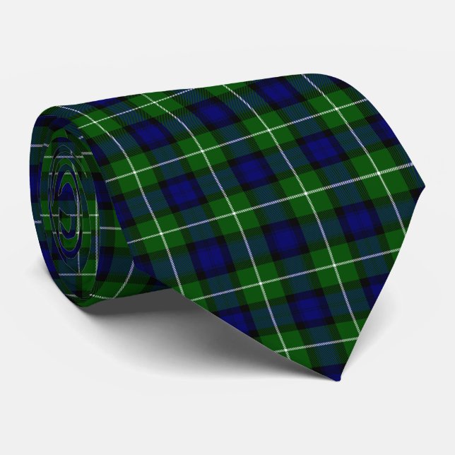 Lamont tartan blue green plaid neck tie (Rolled)