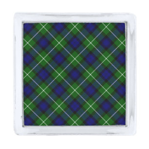 Lamont tartan blue green plaid silver finish lapel pin