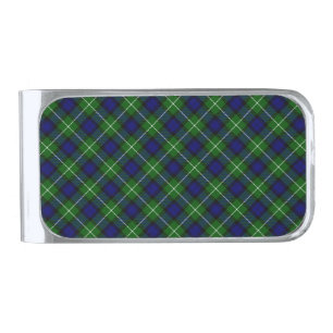 Lamont tartan blue green plaid silver finish money clip