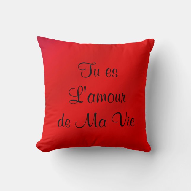 L'amour de ma vie Red French Love Romantic Square Throw Pillow (Front)
