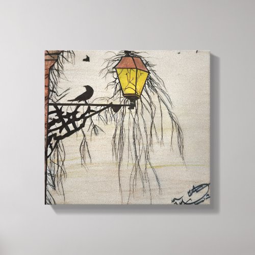 Lamp Post with Bird Canvas Print