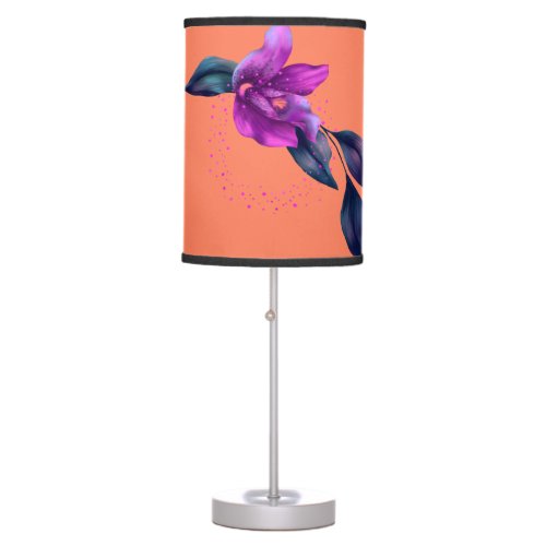 Lamp Standing in Orange with Purple Orchids