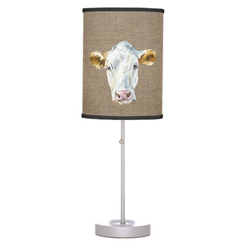 Lamp with a Burlap Look with Cows