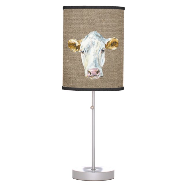 Lamp with a Burlap Look with Cows (Front)