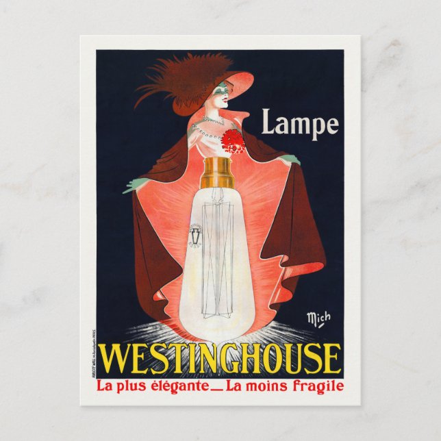 Lampe Westinghouse France Vintage Poster 1912 Postcard (Front)